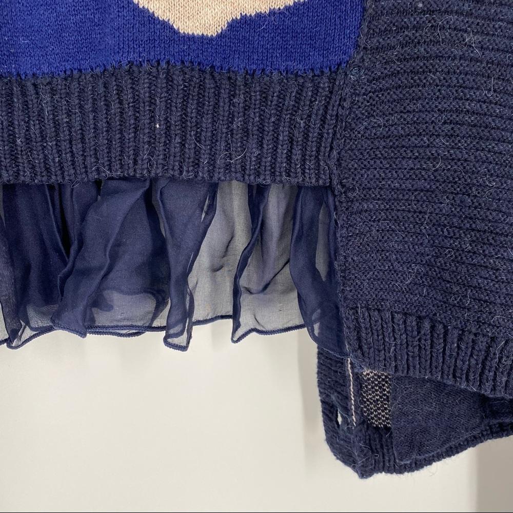 Anthropologie Leifnotes Blue Ruffled Flight Bird Button Front Sweater Cardigan - Picture 7 of 8